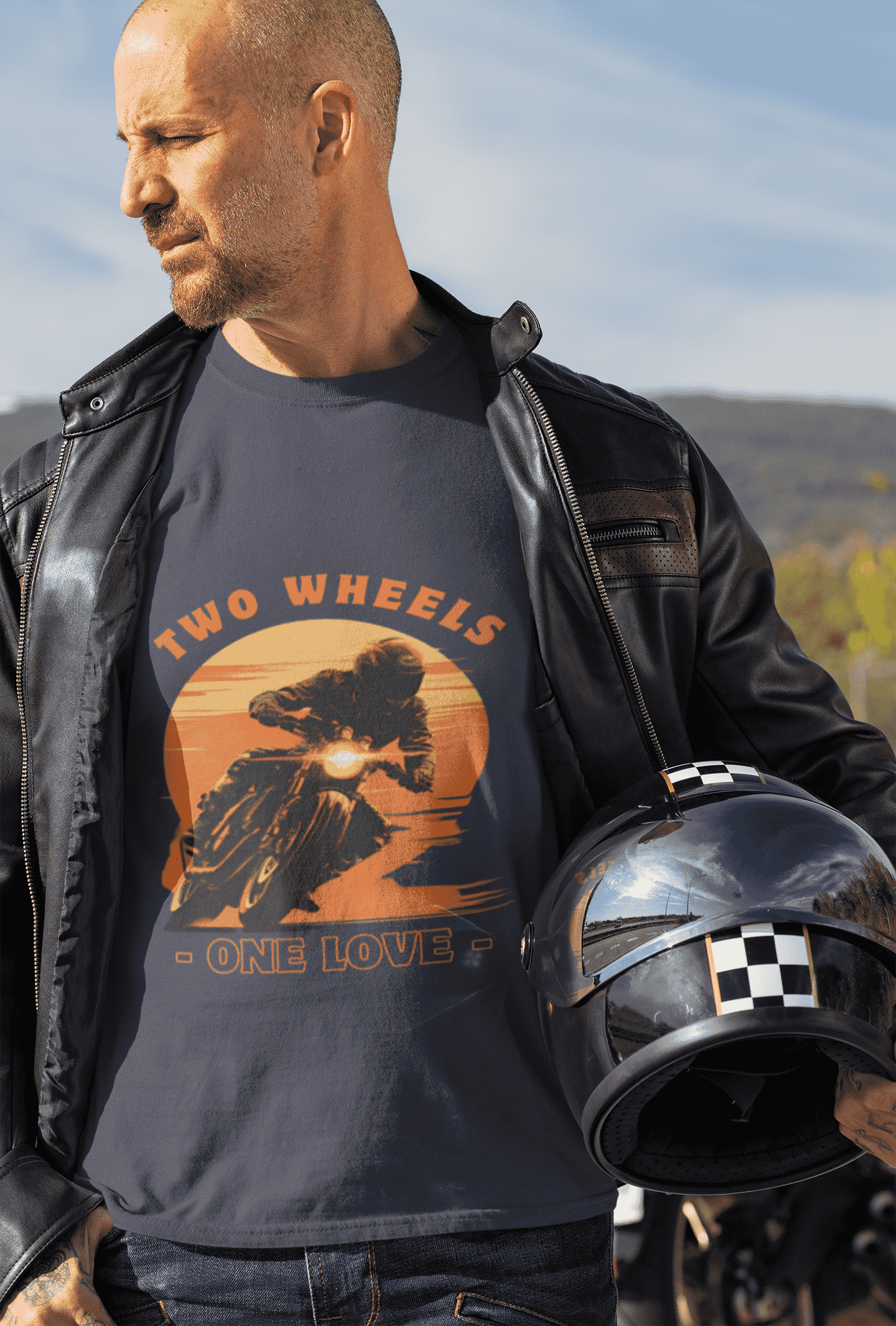 Two Wheels One Love Round Neck Full Sleeve Bike T-shirt for Men