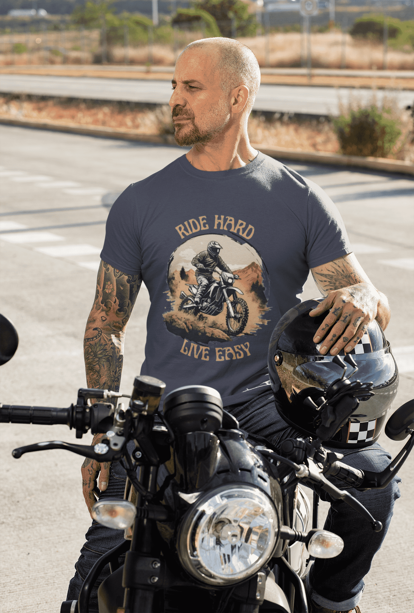 Ride Hard Live Easy Round Neck Bike T-shirt For Men