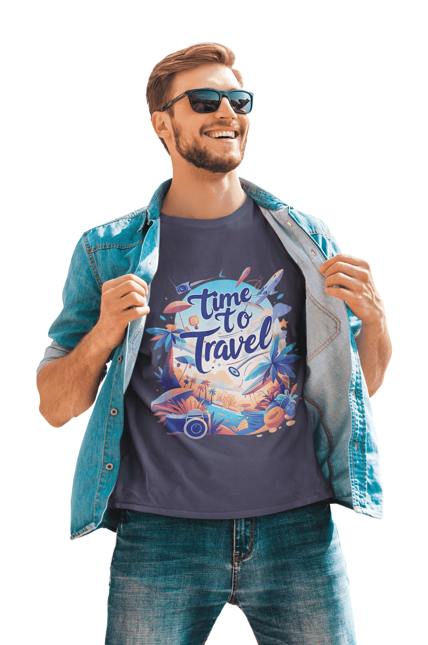 Time to Travel Full Sleeve Round Neck T-shirt for Men