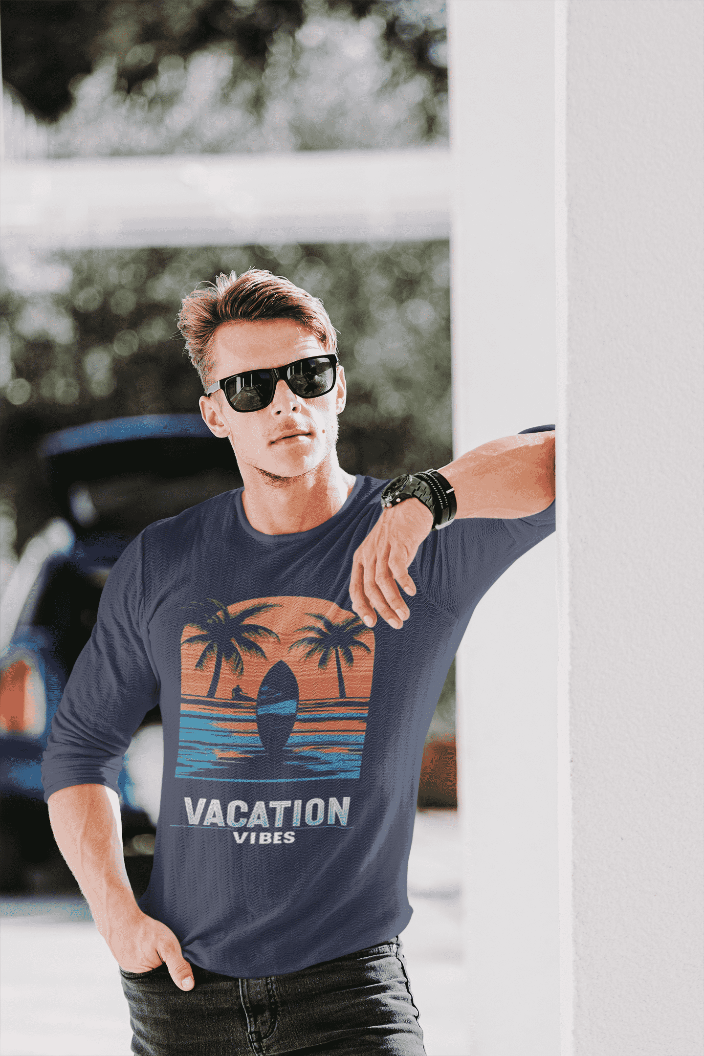 Vacation Vibes Round Neck Full Sleeve T-shirt For Men