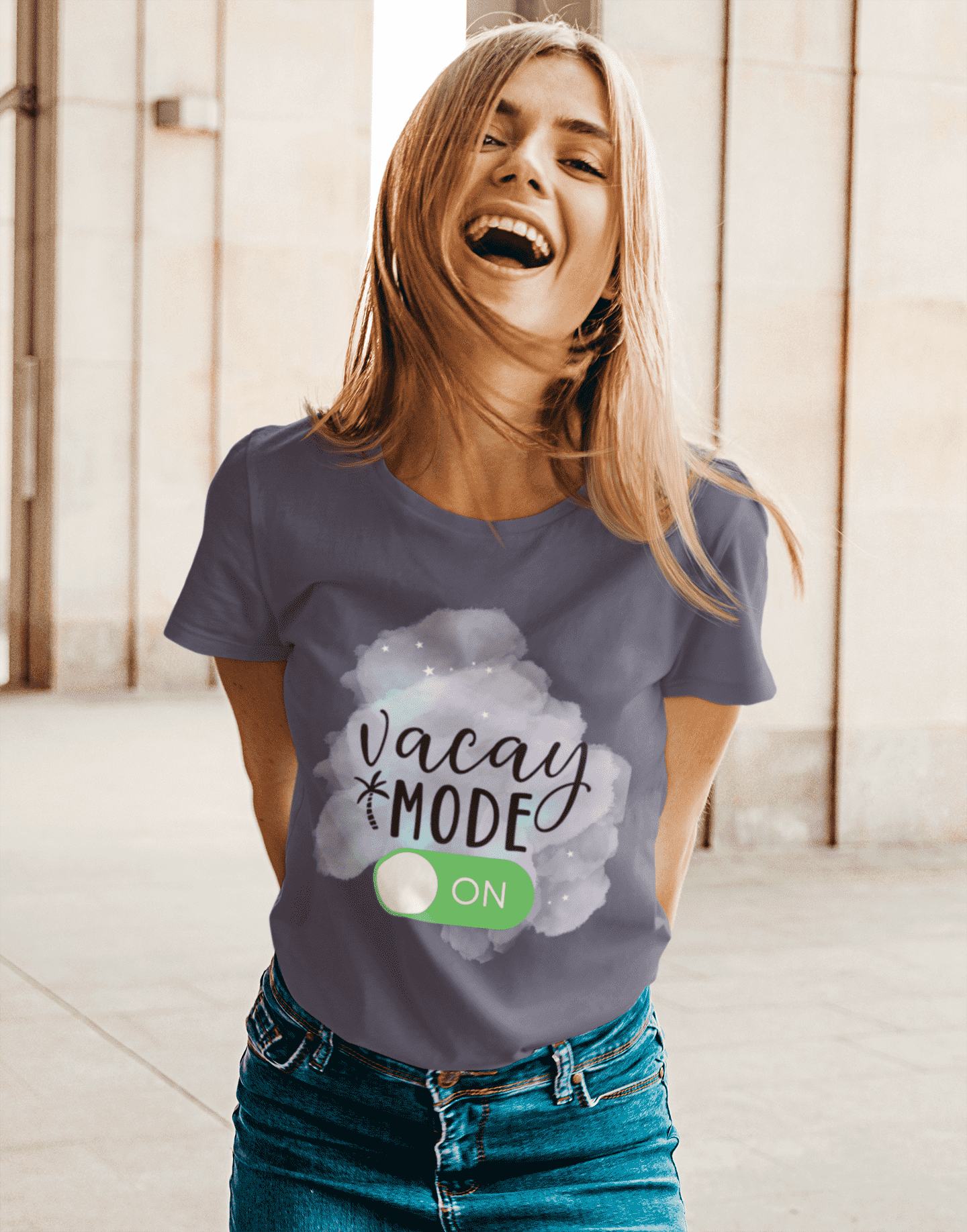 Vacay Mode On Round Neck T-shirt for Women