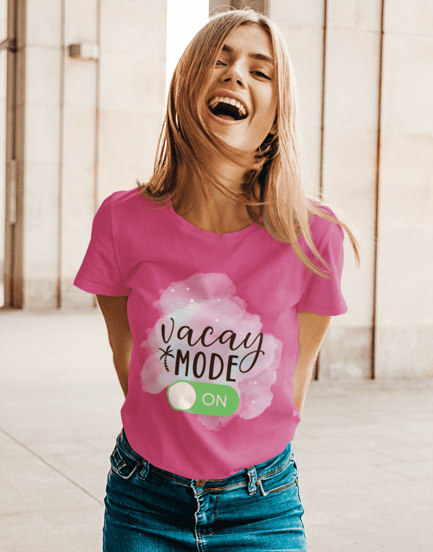 Vacay Mode On Round Neck T-shirt for Women