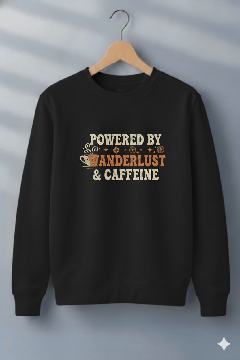 Powered by Wanderlust & Caffeine Unisex Sweatshirt