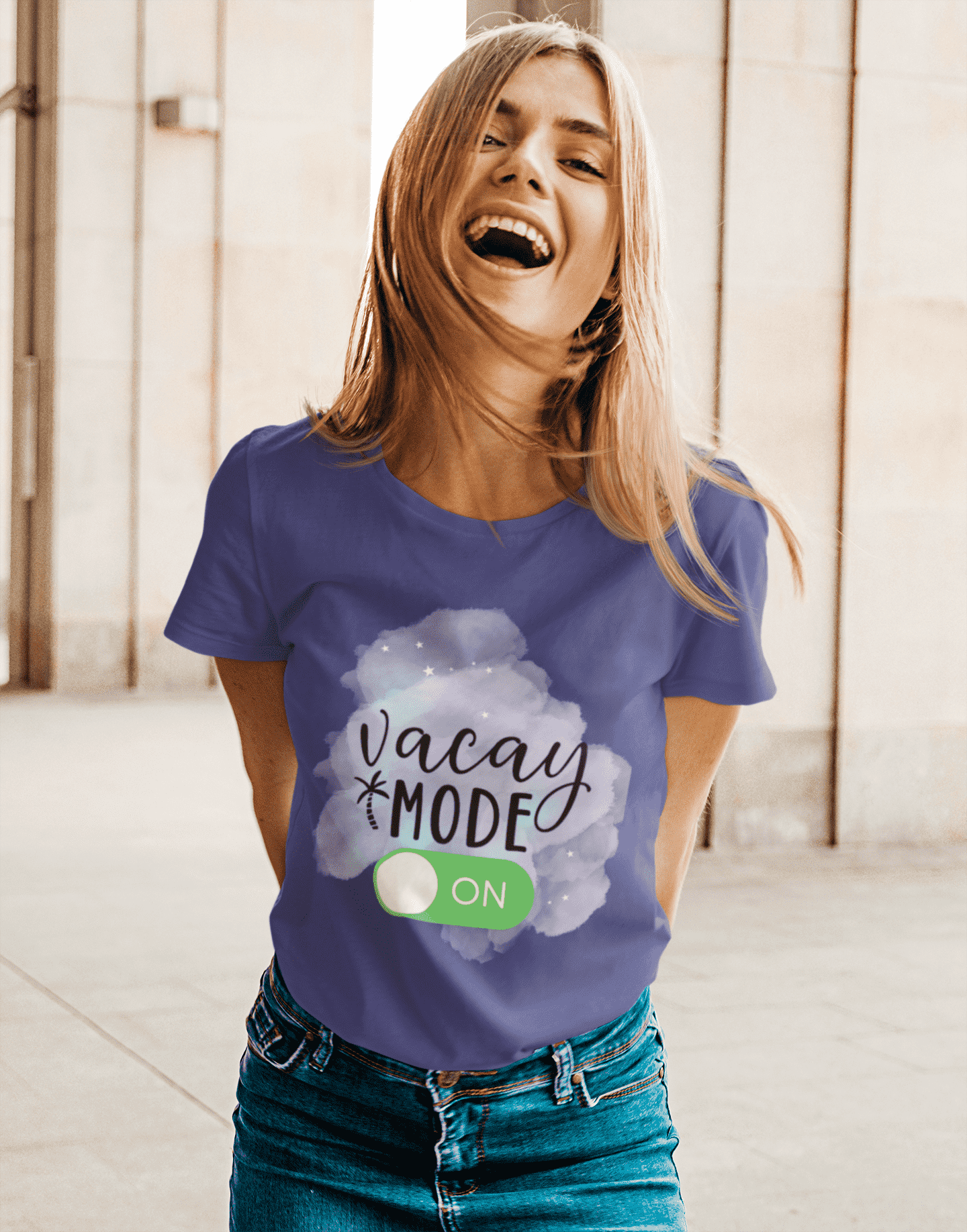 Vacay Mode On Round Neck T-shirt for Women