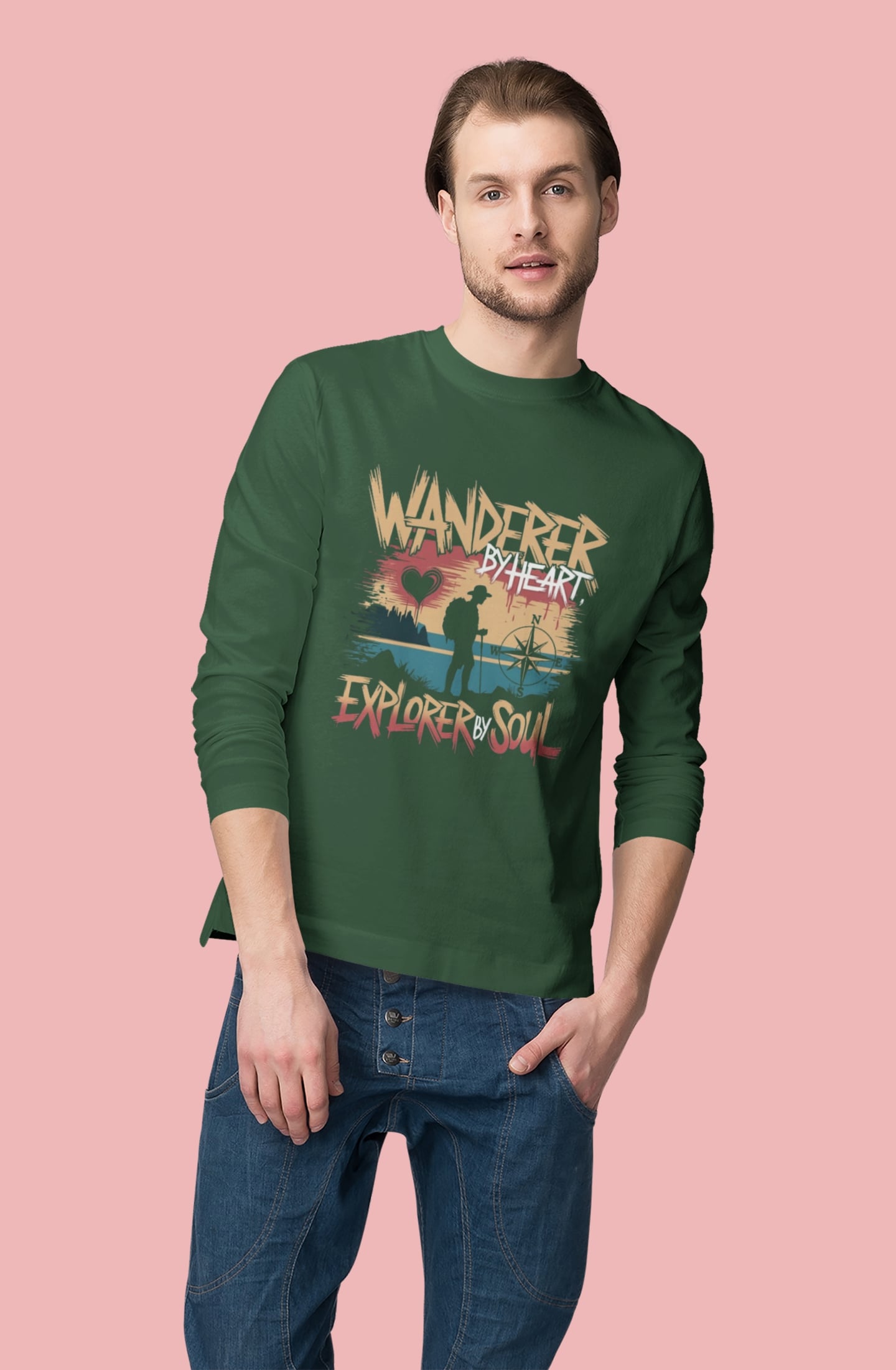 Wanderer by Heart Explorer By Soul Round Neck Full Sleeve Tshirt