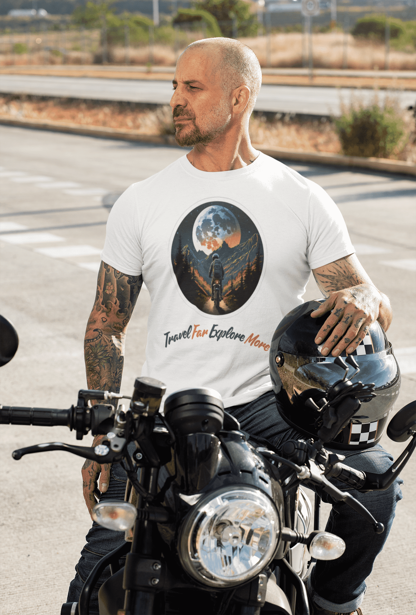 Travel Far Explore More Round Neck Bike T-shirt For Men