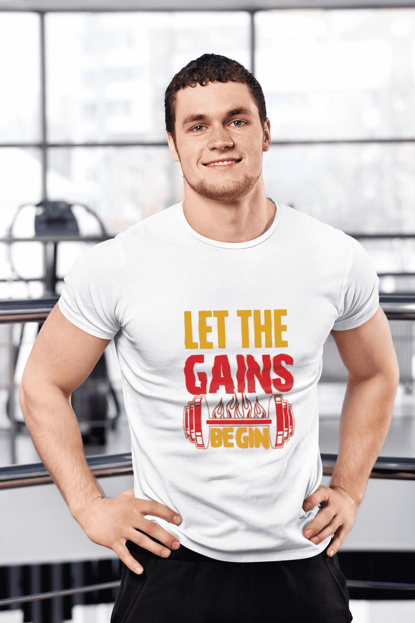 Let the Gains Begin Round Neck Gym T-shirt for Men