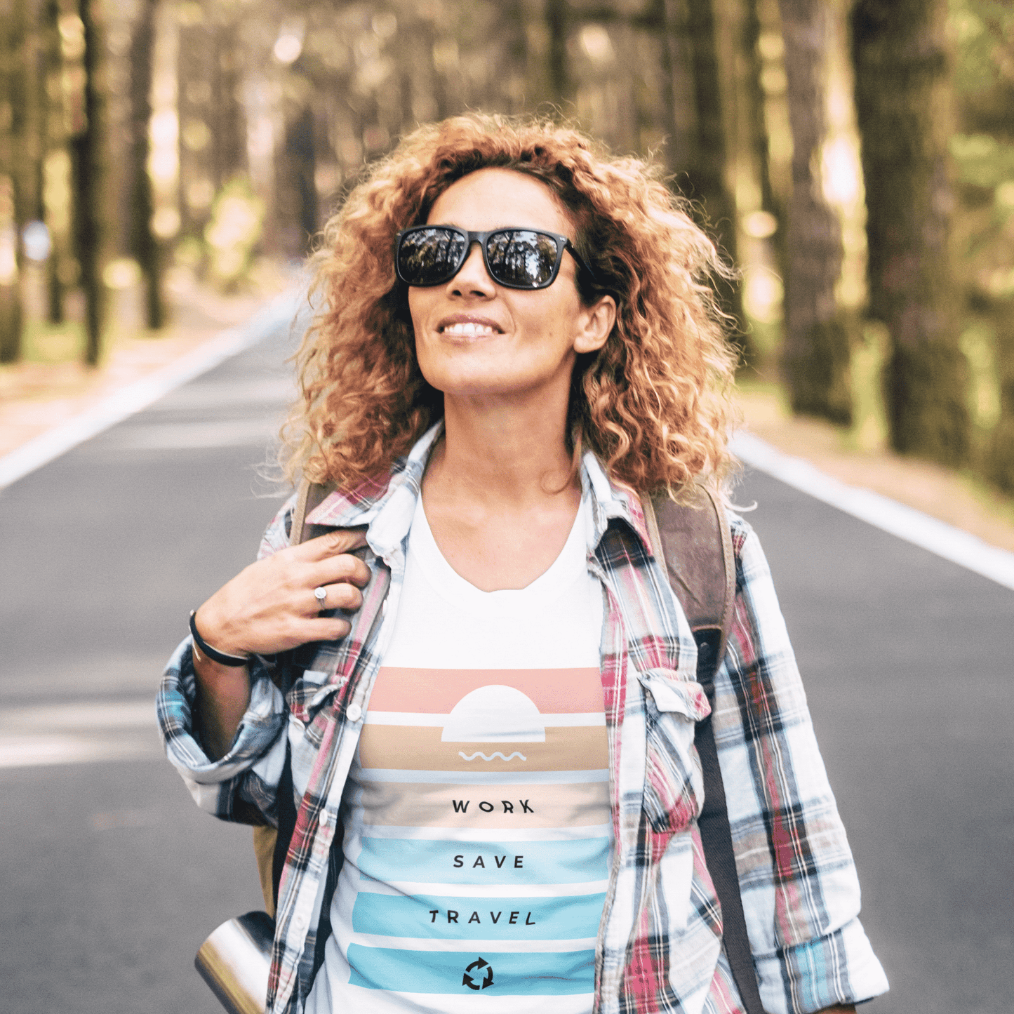 Work Save Travel Repeat Round Neck T-shirt for Women