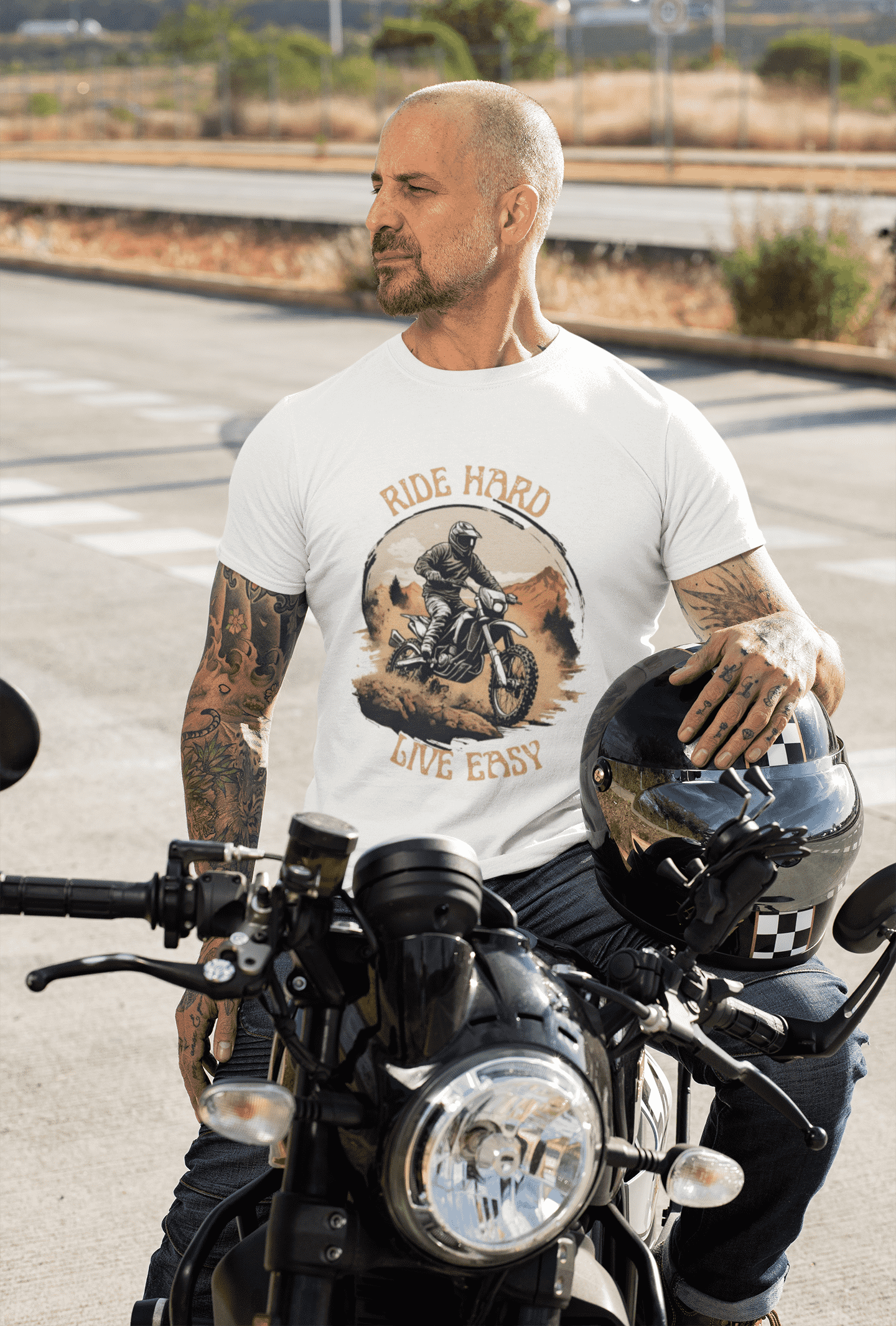 Ride Hard Live Easy Round Neck Bike T-shirt For Men