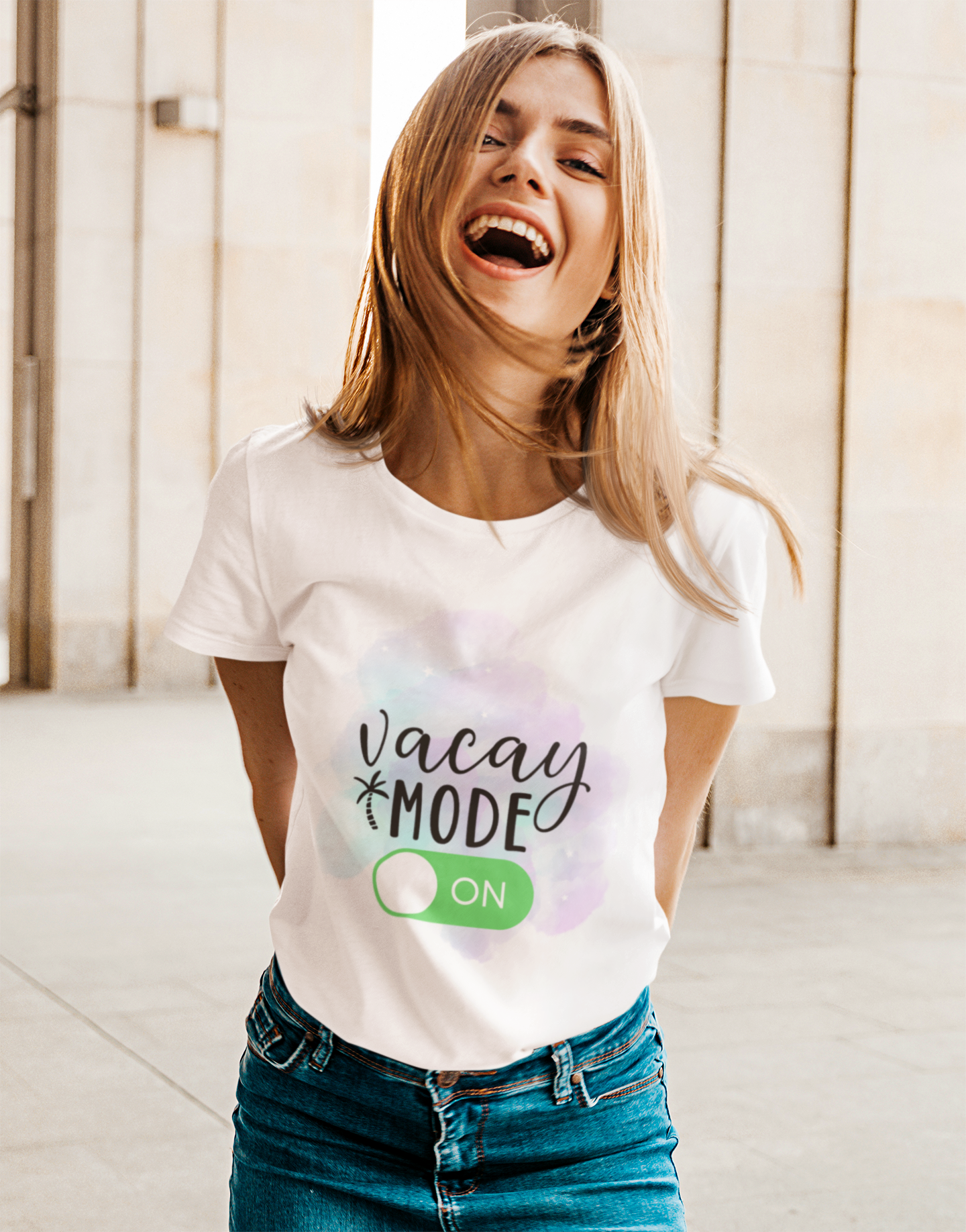 Vacay Mode On Round Neck T-shirt for Women