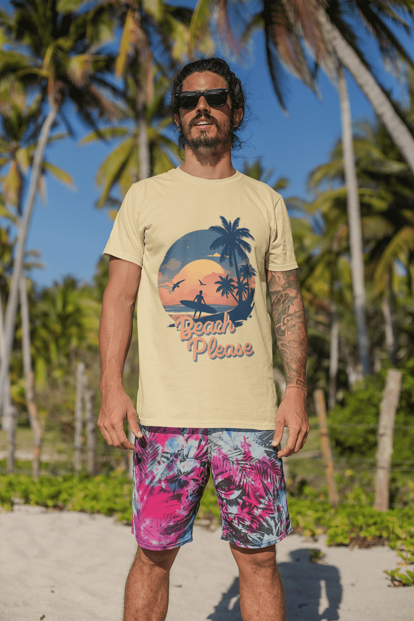 Beach Please Classic Round Neck T-shirt for Men