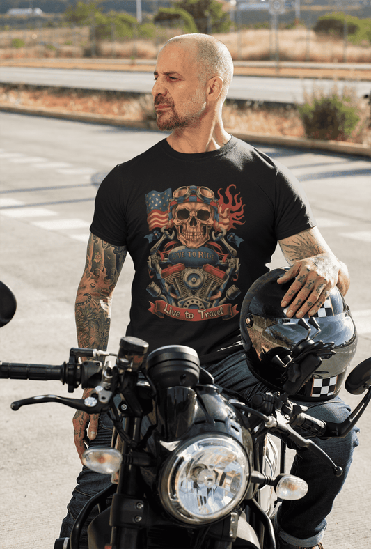 Love to Ride Live to Travel Round Neck Biker T-shirt for Men