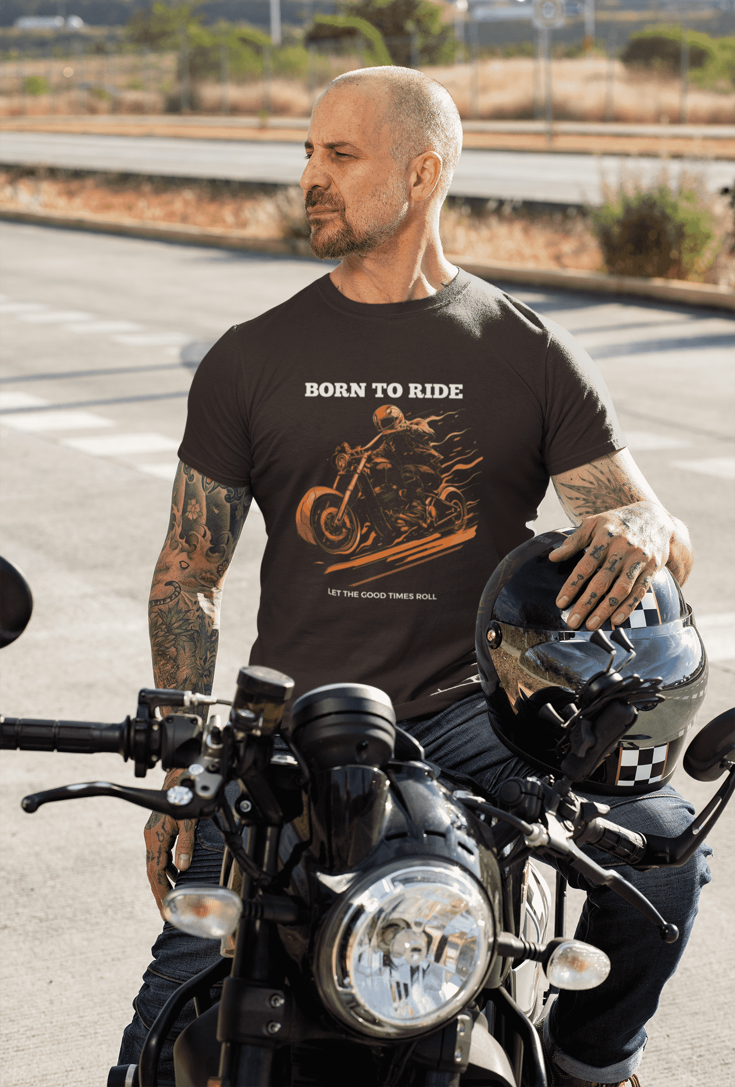 Born to Ride Classic Round Neck Bike T-shirt for Men