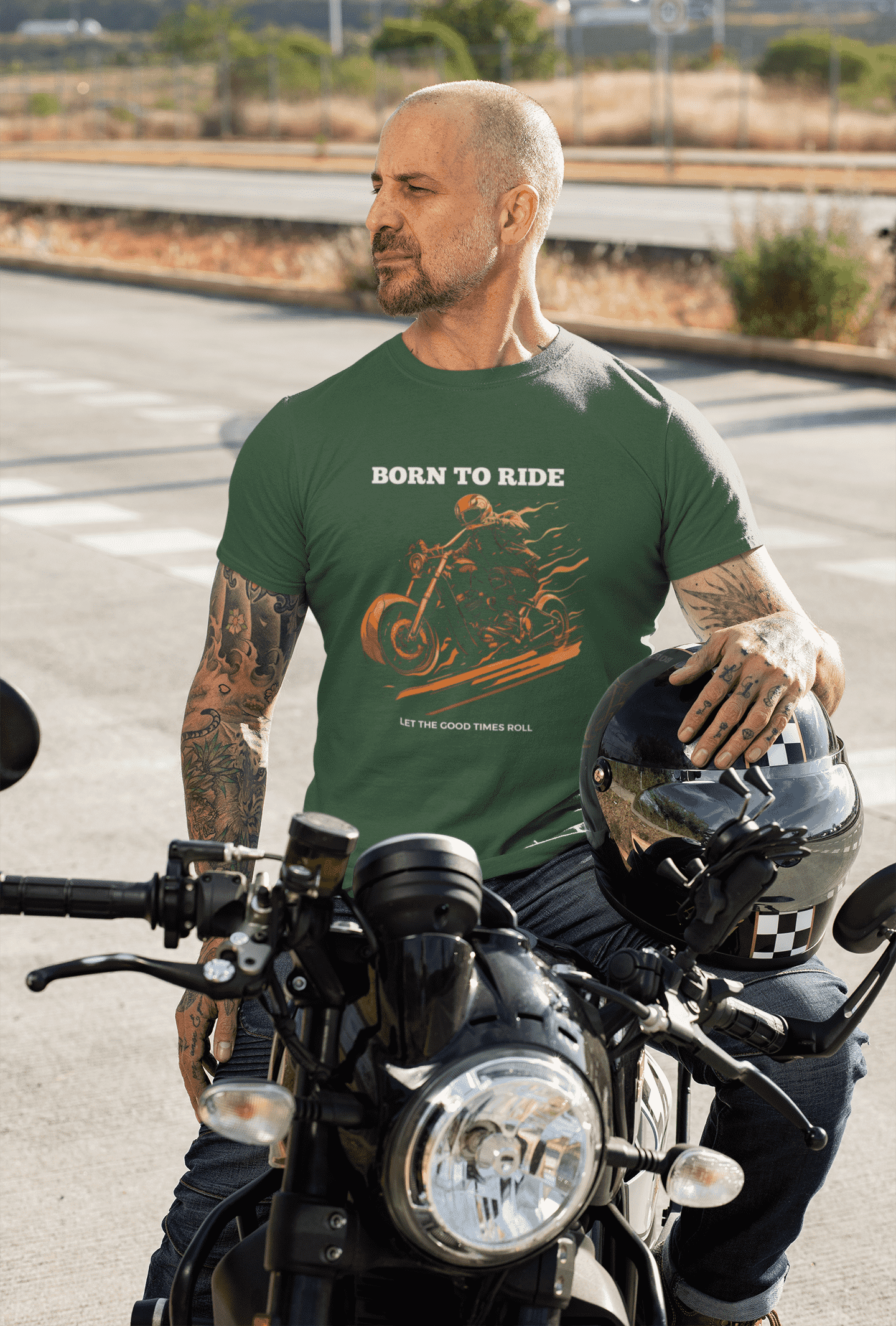 Born to Ride Classic Round Neck Bike T-shirt for Men