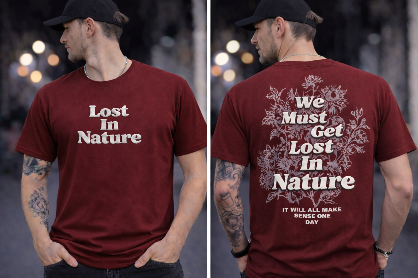 Lost In Nature T-Shirt – 190 GSM Cotton Lycra | Puffed Front Print & Back Graphic