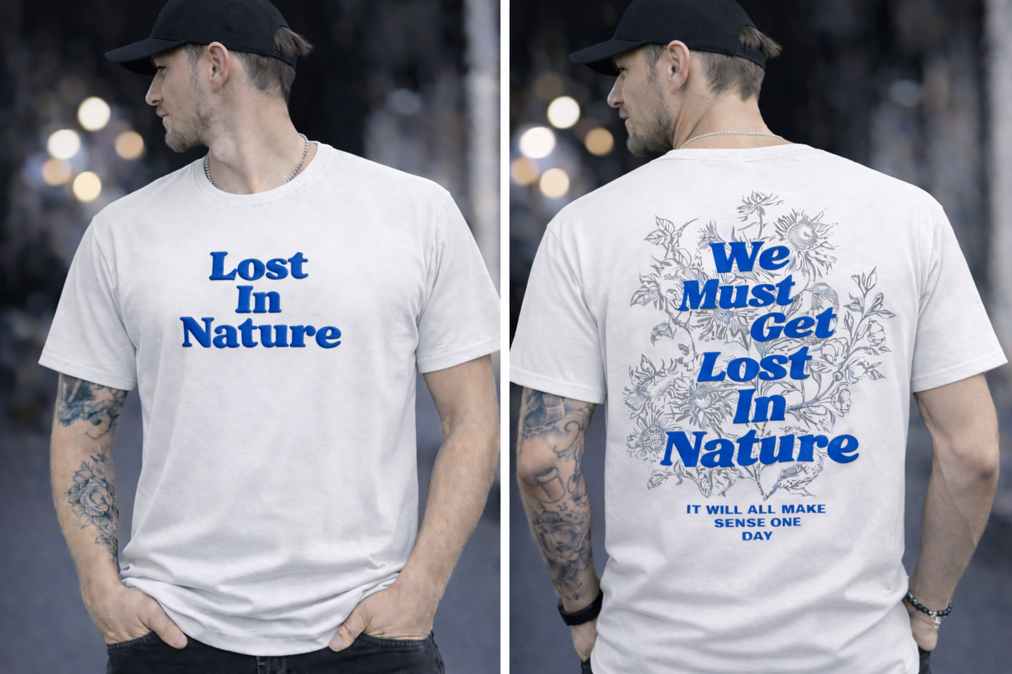 Lost In Nature T-Shirt – 190 GSM Cotton Lycra | Puffed Front Print & Back Graphic