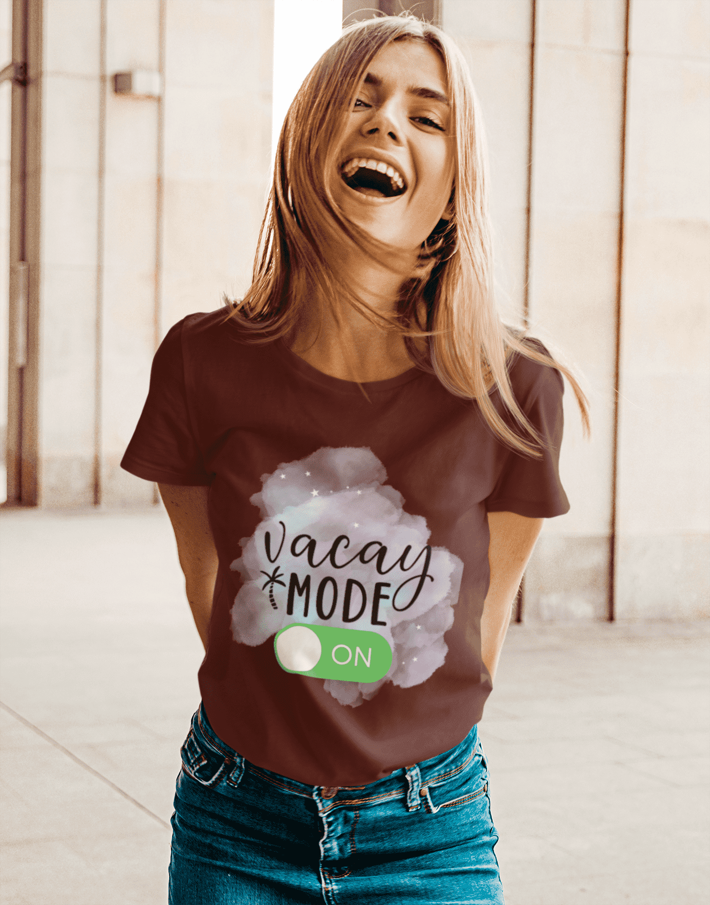 Vacay Mode On Round Neck T-shirt for Women