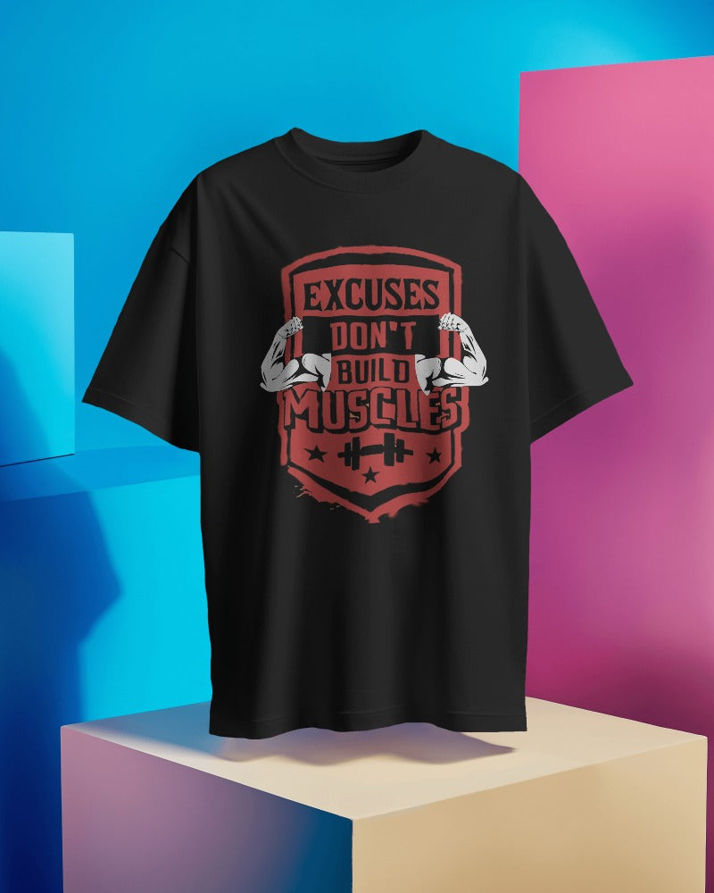 Excuses Don't Build Muscle Round Neck Gym T-shirt for Men