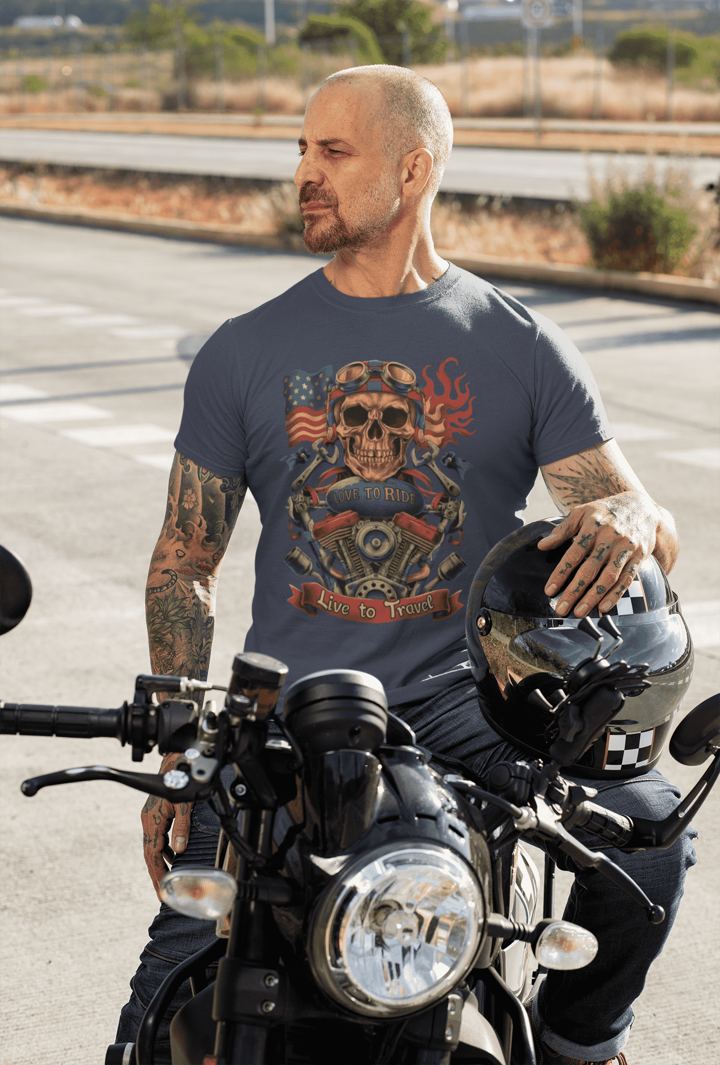 Love to Ride Live to Travel Round Neck Biker T-shirt for Men