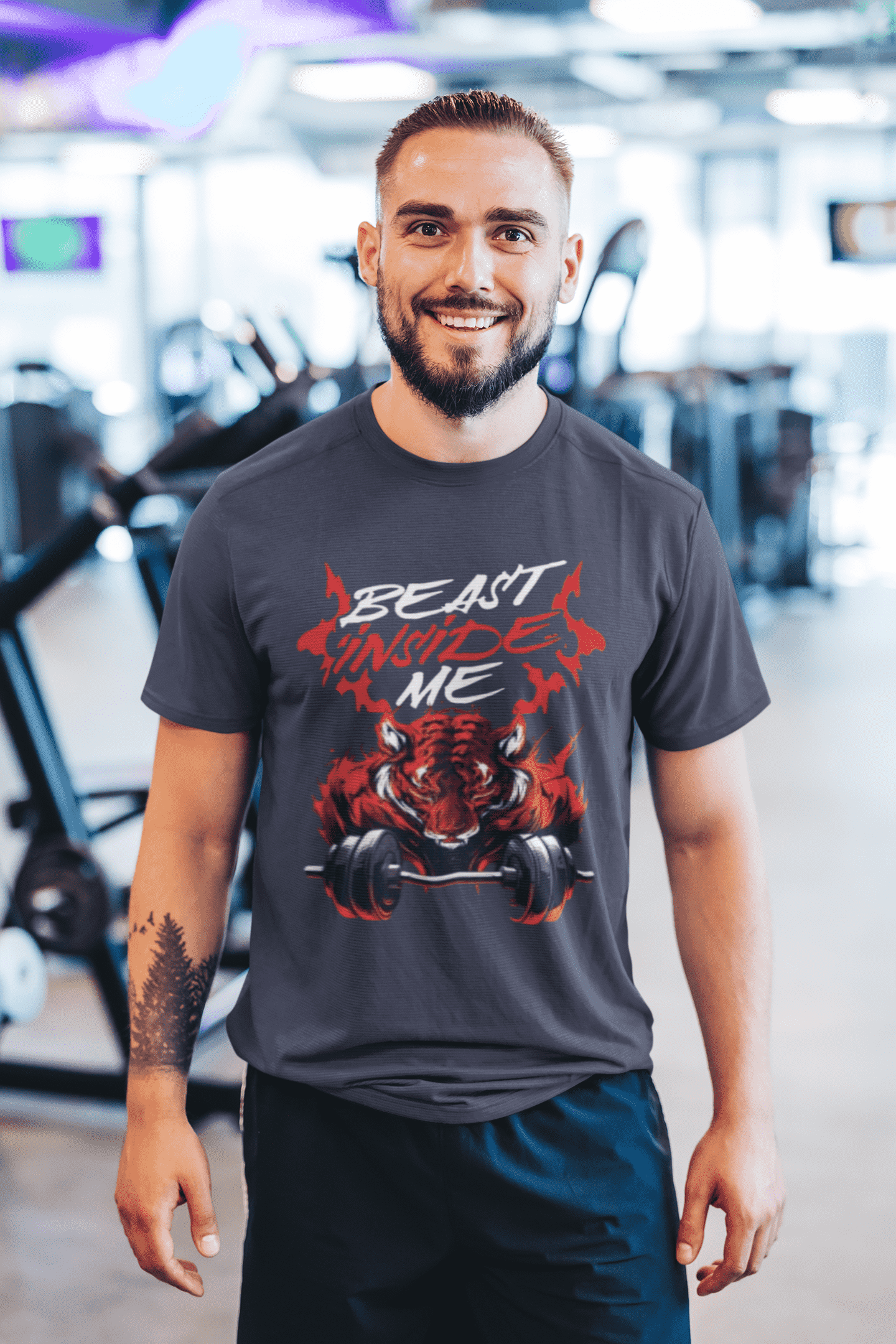 Beast Inside Me Round Neck Gym T-shirt for Men