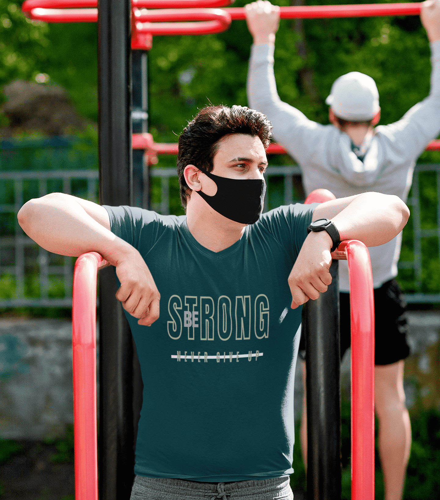 Be Strong Never Give Up Round Neck Gym T-shirt for Men