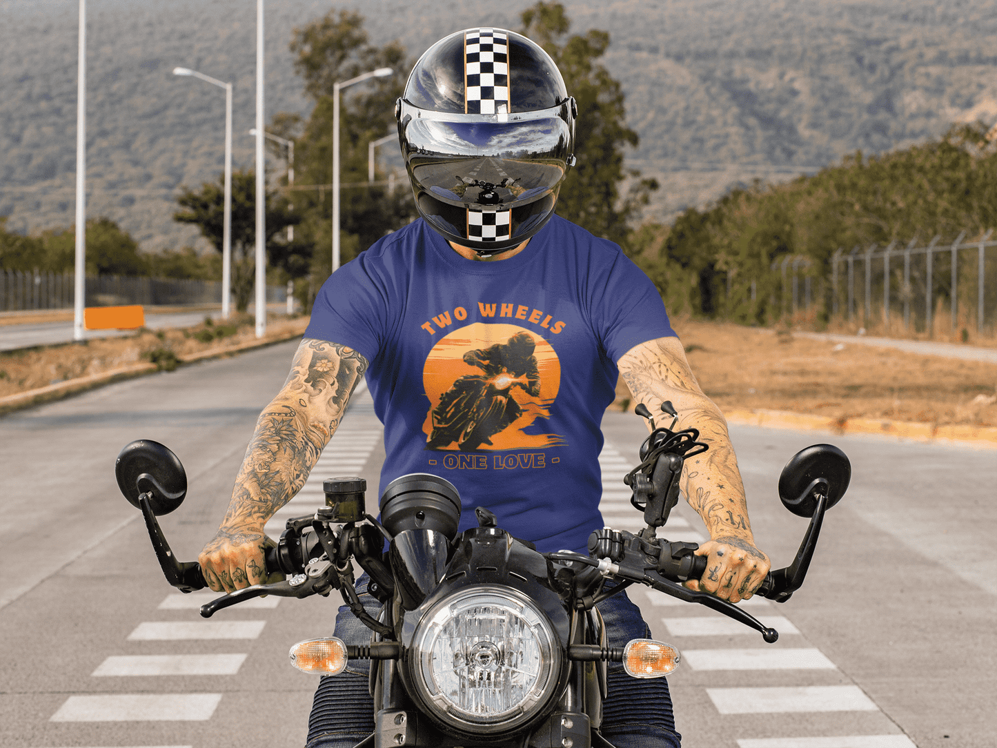 Two Wheels One Love Classic Round Neck Bike T-shirt for Men