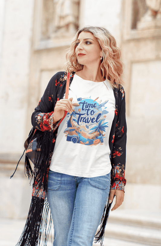 Time to Travel Classic Round Neck T-shirt for Women