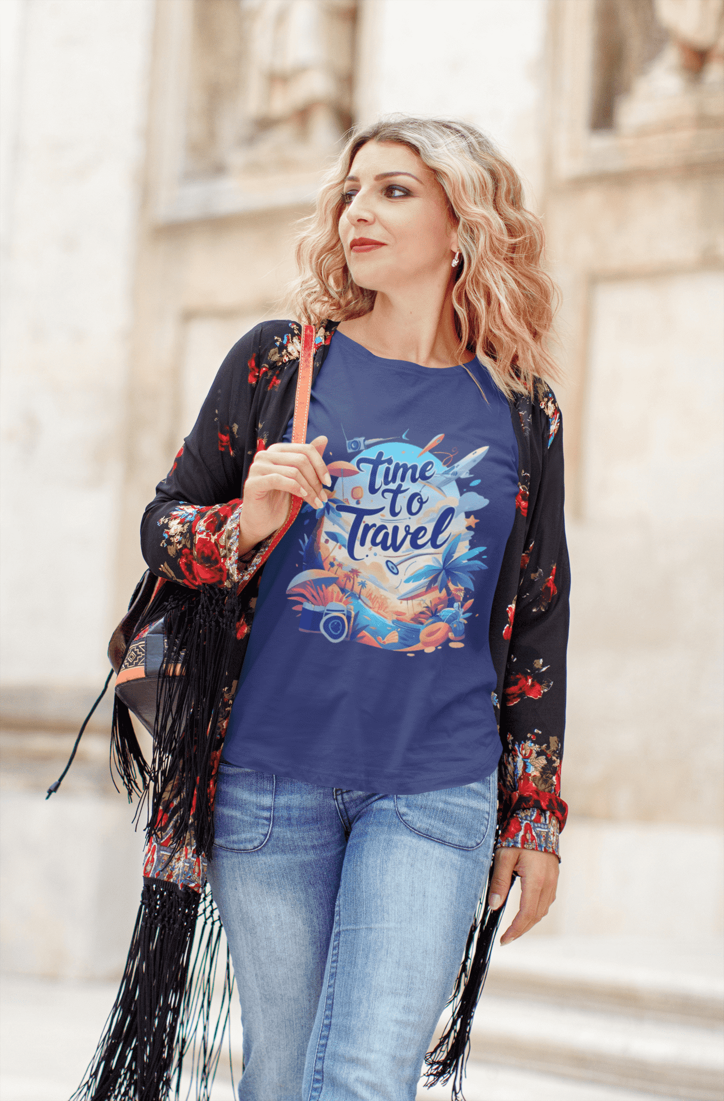 Time to Travel Classic Round Neck T-shirt for Women