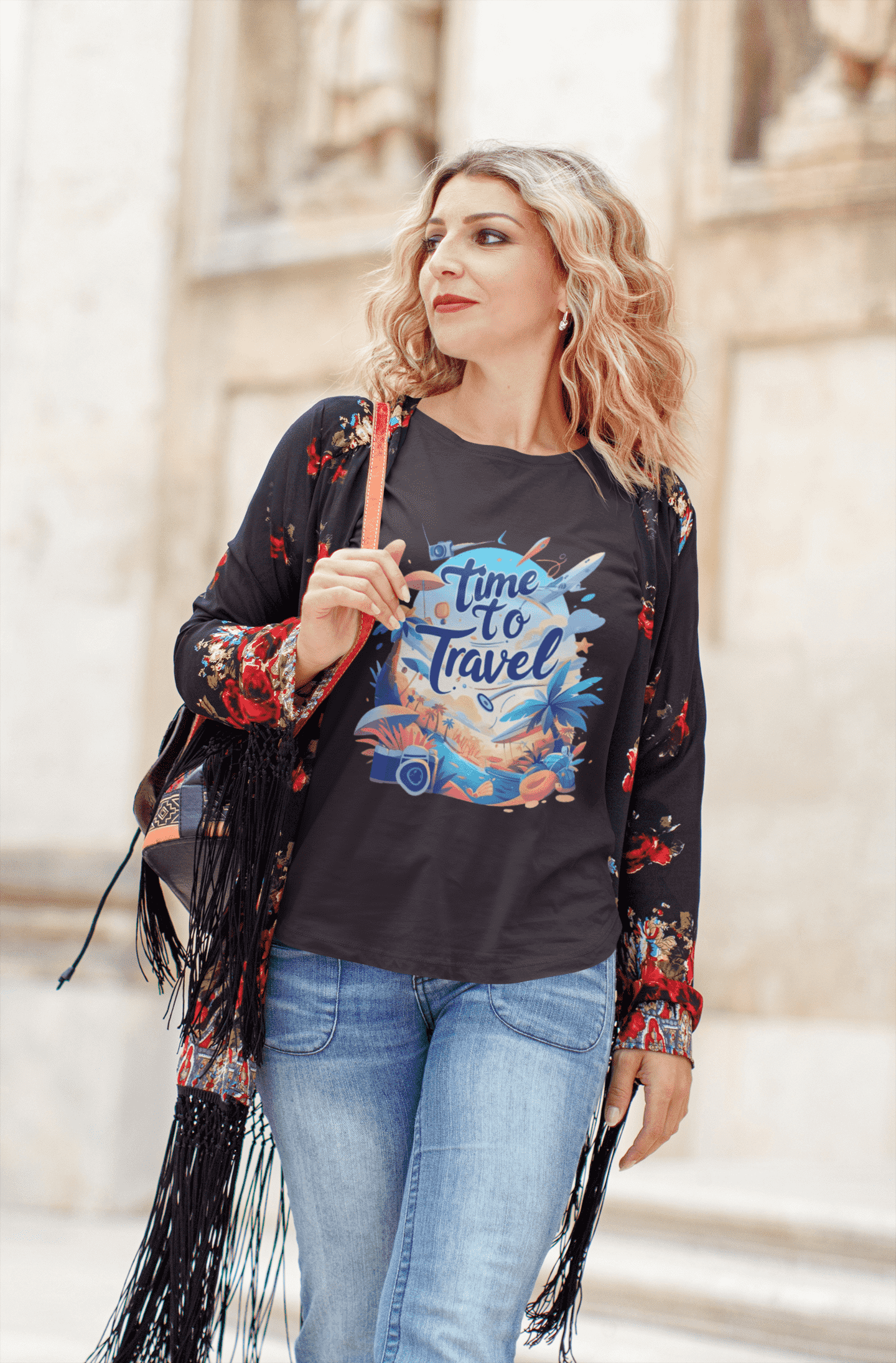 Time to Travel Classic Round Neck T-shirt for Women