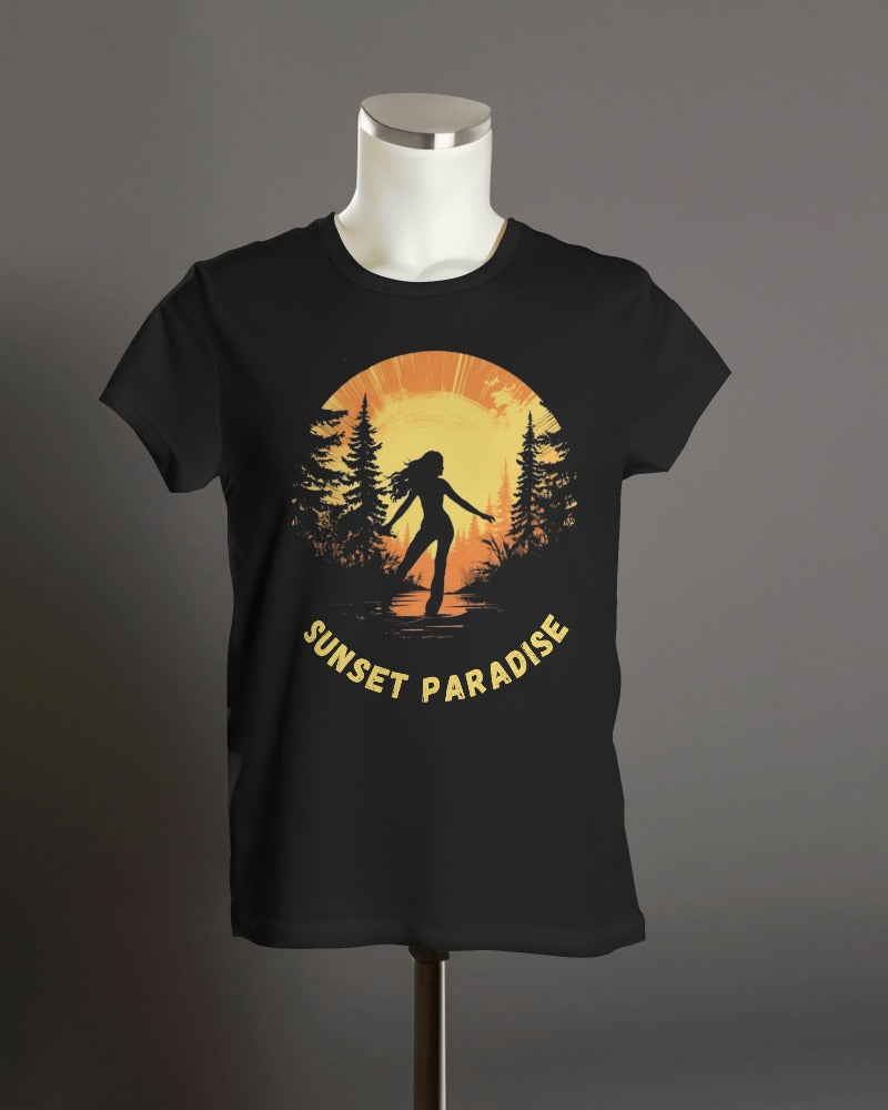 Sunset Paradise Round Neck Holdiay T-shirt for Women