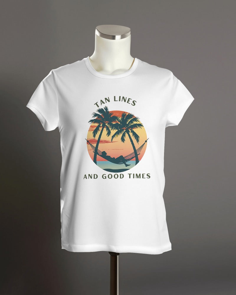 Tan Lines and Good Times Round Neck Holdiay T-shirt for Women