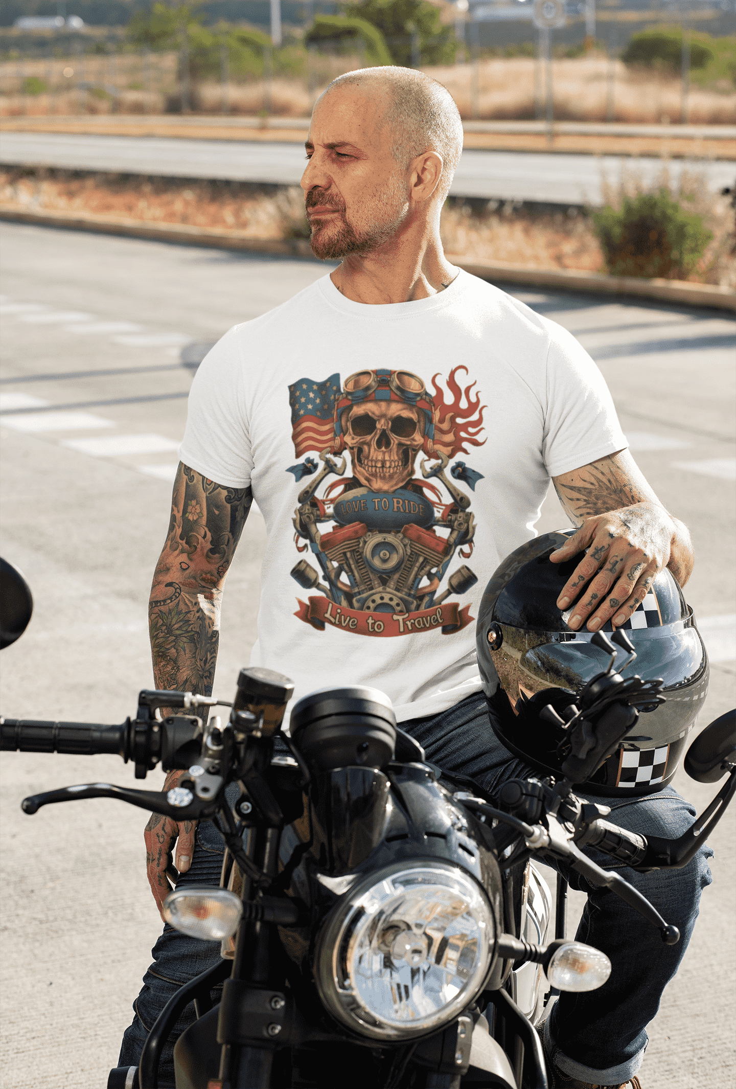 Love to Ride Live to Travel Round Neck Biker T-shirt for Men